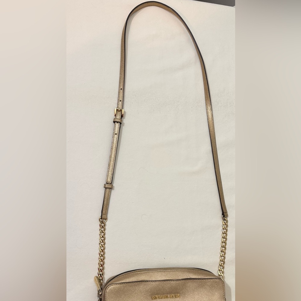 Michael Kors Jet Set Travel Metallic Gold Leather Crossbody Bag - Picture 11 of 16